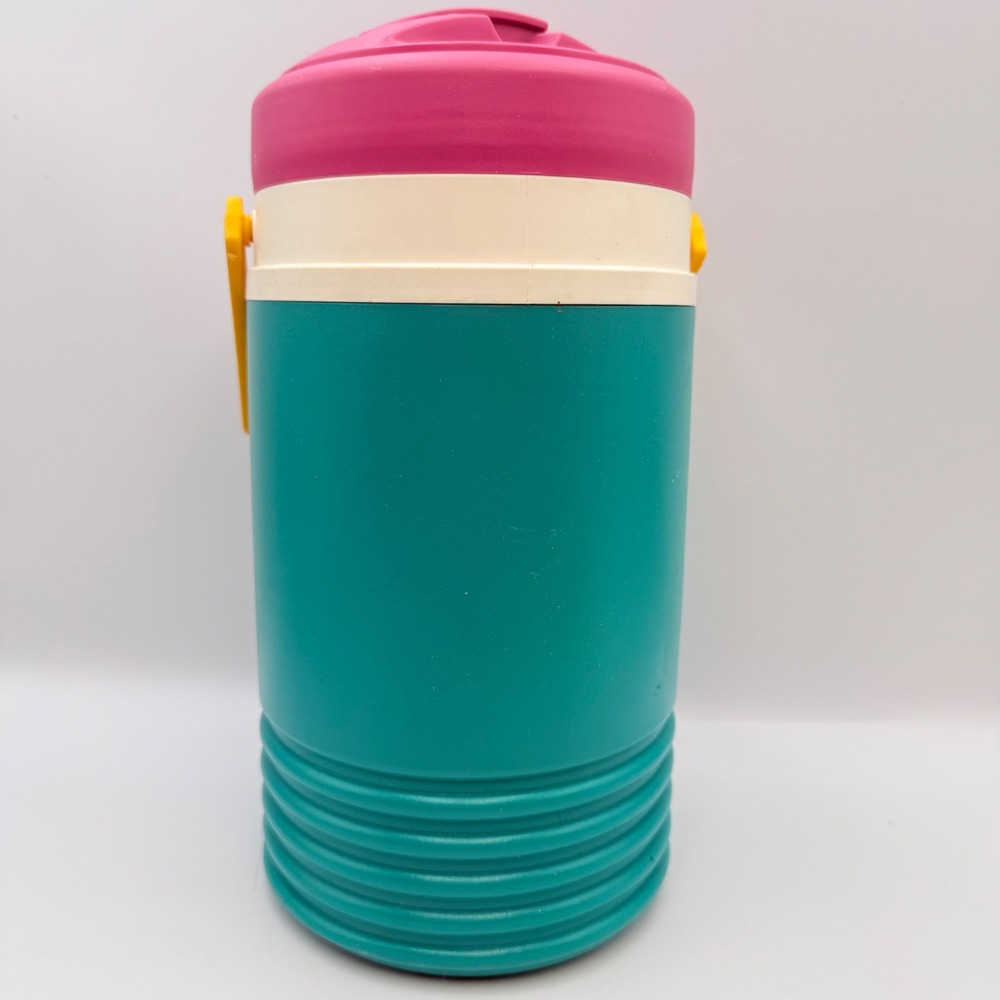 Vintage Igloo Half Gallon Water Jug Cooler 90s Retro Teal Pink Yellow USA Made